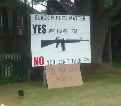 A pro-gun sign in Maine that plays on the motto of the Black Lives Matter movement has proved a target for controversy.
