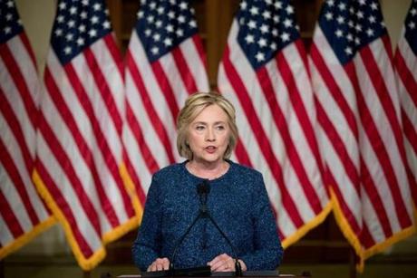 Hillary Clinton spoke at the Historical Society Library in New York earlier this month. 
