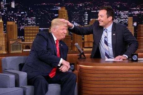 Donald Trump and Jimmy Fallon on ?The Tonight Show? Thursday.
