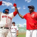David Ortiz with his life-size Lego statue. 