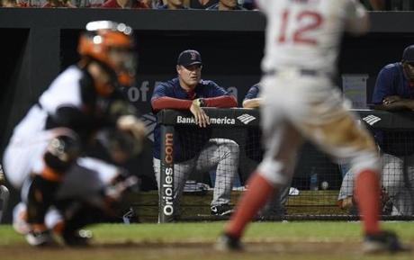 Boston Red Sox manager John Farrell looks on during a baseball game against the Baltimore Orioles, Thursday, Sept. 22, 2016, in Baltimore. (AP Photo/Gail Burton)
