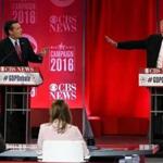 GREENVILLE, SC - FEBRUARY 13: Republican presidential candidates (L-R) Sen. Ted Cruz (R-TX) and Donald Trump participate in a CBS News GOP Debate February 13, 2016 at the Peace Center in Greenville, South Carolina. Residents of South Carolina will vote for the Republican candidate at the primary on February 20. (Photo by ) *** BESTPIX *** 26crit 