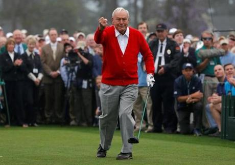 Arnold Palmer was excited after hitting his ceremonial shot to kick off the 2013 Masters.
