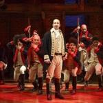 Lin-Manuel Miranda, foreground, with the cast during a performance of 