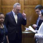 Chuck Schumer spoke to a reporter Wednesday. 