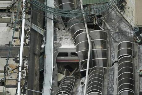 The derailed commuter train collapsed the roof at the train station in Hoboken, New Jersey. 
