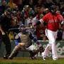 Boston Red Sox designated hitter David Ortiz (34) watched his two-run home run during the seventh inning.