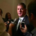 Boston, MA--9/27/2016--Mayor Marty Walsh (cq) answers media questions after addressing the Greater Boston Chamber of Commerce (cq), on Tuesday, September 27, 2016. Photo by Pat Greenhouse/Globe Staff Topic: 28walshchamber Reporter: Jon Chesto