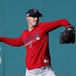 Boston Red Sox pitcher Rick Porcello throws during baseball practice in Cleveland, Wednesday, Oct. 5, 2016. The Red Sox take on the Cleveland Indians in Game 1 of baseball's American League Division Series Thursday. (AP Photo/Paul Sancya)