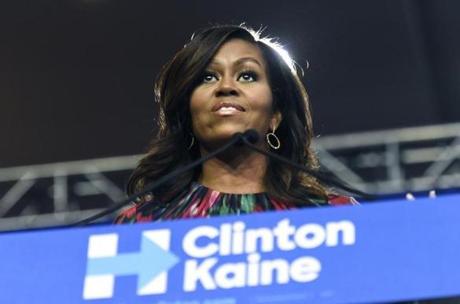 First lady Michelle Obama stumped for Hillary Clinton on Tuesday. 
