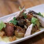 Fingerling Potatoes with chicken fat aioli, fried shallots and tuna conserva at Belly Wine Bar in Kendall Square.