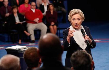 Hillary Clinton responded to a question during the debate. 
