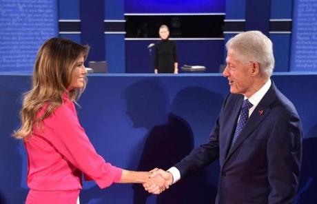 Bill Clinton greeted Melania Trump before the debate. 
