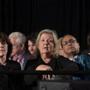 Kathleen Willey (left) and Juanita Broaddrick (center), who have accused former President Bill Clinton of sexual assault and unwanted advances, appeared in the audience at Sunday?s debate.