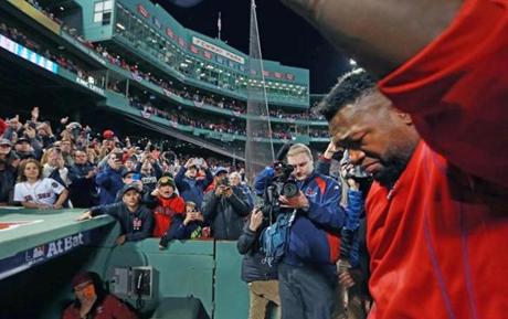 An emotional David Ortiz saluted the fans after Monday?s loss. It was Ortiz?s last major-league game.
