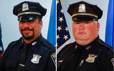 Officer Richard Cintolo (left) and Officer Matthew Morris were wounded during a shootout in East Boston Wednesday. 
