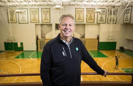 10/10/2016 WALTHAM, MA General Manager of the Boston Celtics Danny Ainge (cq) poses for a photo at the team's practice facility in Waltham. (Aram Boghosian for The Boston Globe) 
