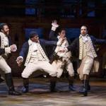 In this image released by PBS, from left, Daveed Diggs, Okieriete Onaodowan, Anthony Ramos and Lin-Manuel Miranda perform in the musical, 