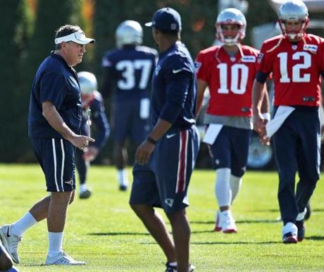 10/19/16: Foxborough, MA: Patriots head coach Bill Belichick is pictured during the part of the New England Patriots practice session that was open to the media. (Globe Staff Photo/Jim Davis) section: sports topic: Patriots 
