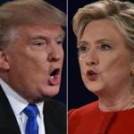 (FILES) This combination of file photos taken on September 26, 2016 shows Republican presidential nominee Donald Trump and Democratic presidential nominee Hillary Clinton facing off during the first presidential debate at Hofstra University in Hempstead, New York. On the campaign trail, they are studies in contrast. Donald Trump, the Republican nominee, peppers his freewheeling speeches with buzzwords that pack a punch; Hillary Clinton, the Democrat, takes the unexciting high road in her more rehearsed stump speeches. Linguists say each candidate's word choices are part of their larger brand strategies. Trump's 