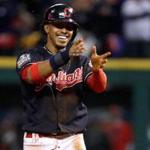 Indians shortstop Francisco Lindor was all smiles after stealing second base in the first inning. 