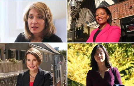 Clockwise from top left: Karyn Polito, Linda Dorcena Forry, Michelle Wu, and Maura Healey. 
