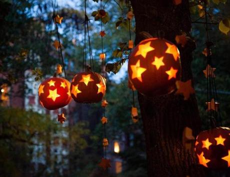 Carved pumpkins hung in Beacon Hill.
