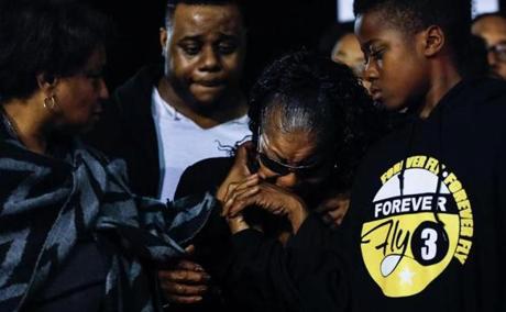 Boston, MA - 11/2/2016 - Hope Coleman is comforted at a vigil for her son Terrence Coleman in Boston, MA on November 2, 2016. Coleman was shot and killed in an altercation with police in his home. (Keith Bedford/Globe Staff) Topic: Reporter: 
