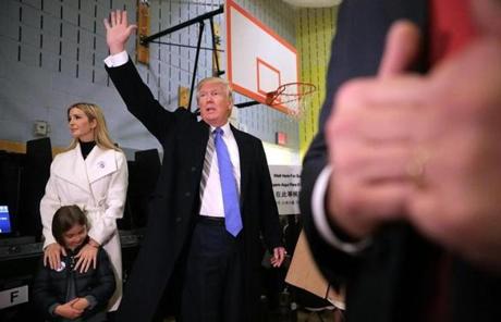 Donald Trump waved after casting his vote in New York City. 
