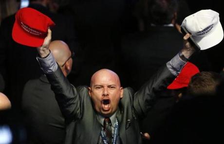 New York, NY -- 11/8/2016 - A Trump supporter reacts as Ohio is called for Donald Trump at Donald Trump's Election Night event at the New York Hilton Midtown. (Jessica Rinaldi/Globe Staff) Topic: 09trumphq Reporter: 
