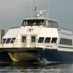An MBTA ferry in Boston Harbor. 