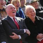 Raymond L. Flynn and his wife, Kathy, laughed during the renaming ceremony Saturday.