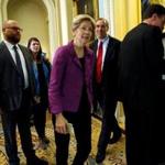 Senator Elizabeth Warren, trailed by Senator Jeff Merkley, arrived for the Senate Democratic party leadership elections Wednesday.