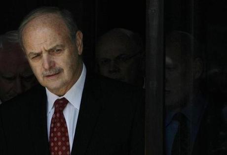 FILE - In this June 15, 2011, file photo, former Massachusetts House Speaker Salvatore DiMasi walks out of the Federal courthouse in Boston. DiMasiâ??s bid to win early release from prison is moving to a federal courtroom. DiMasi has been battling cancer while serving nearly five years of an eight-year prison sentence for corruption. (AP Photo/Stephan Savoia, File)
