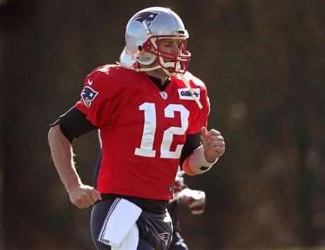 Foxborough, MA - 11/10/2016 - New England Patriots quarterback Tom Brady (12) at Patriots practice in Foxborough. - (Barry Chin/Globe Staff), Section: Sports, Reporter: Jim McBride, Topic: 11Patriots Practice, LOID: 8.3.593751860.
