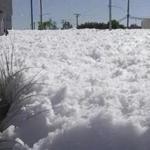 In this image provided courtesy of KTVU-TV, foam fills a street near Mineta San Jose International Airport on Friday. 