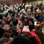 A diverse audience attended the racial dialogue session at Boston?s Cutler Majestic Theatre. The event was packed.