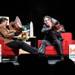 Stephen Colbert (left) and John Oliver (right) at the New Jersey Performing Arts Center on Saturday.