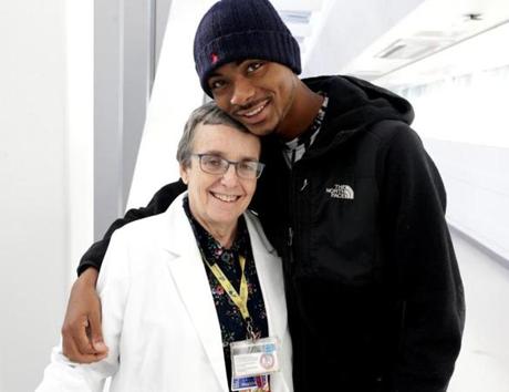 Boston Ma- 11/22//2016- Duvan Haughton (cq) was once treated at the Grow Clinic, which helps children who are sick and malnourished He was treated by a team lead by Dr Deborah A. Frank, who was the founder of the clinic They are photographed at The Boston Medical Center.Globe (Jonathan Wiggs /GlobeStaff) Reporter:Topic
