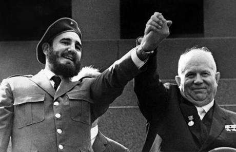 In 1963, Cuban President Fidel Castro (left) stood next to Soviet leader Nikita Khrushchev during a four-week official visit to Moscow.
