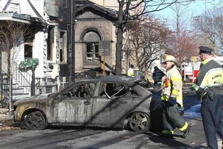 One of the charred cars after the fire on Berkshire Street in Cambridge. 
