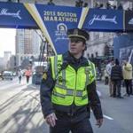 Mark Wahlberg on the set of the 2016 film PATRIOTS DAY, directed by Peter Berg.