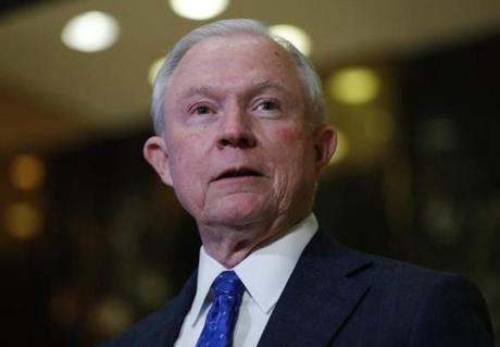 In this photo taken Nov. 17, 2016, Sen. Jeff Sessions, R-Ala. speaks to media at Trump Tower in New York. President-elect Donald Trump has picked Sessions for the job of attorney general. (AP Photo/Carolyn Kaster)

