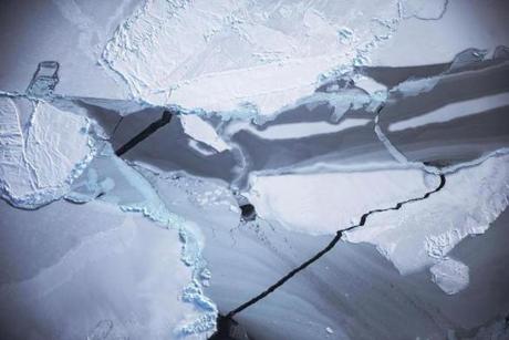 Ice near the coast of West Antarctica from a window of a NASA Operation IceBridge airplane on Oct. 27 in flight over Antarctica.
