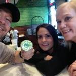 Donnie Wahlberg with Christina Nalband (center) and Maureen Fitzgerald of Cupcake Mojo at Wahlburgers.