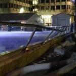 The Zamboni crashed into this fence at the City Hall Plaza skating rink on Friday.