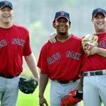 Curt Schilling, (left), Pedro Martinez and Derek Lowe were the core of a formidable 2004 Red Sox pitching staff.