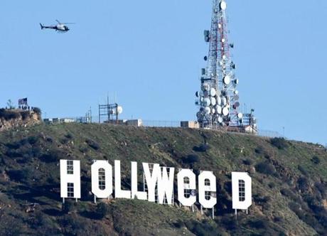 The famous Hollywood sign reads 