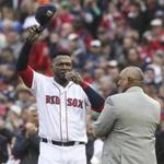 Boston, MA - 10/2/2016 - Red Sox designated hitter David Ortiz tips his hat to fans during a pre-game ceremony for his last regular season game in Boston, MA, October 2, 2016. Ortiz will retire at the end of the season. (Keith Bedford/Globe Staff)