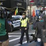 FILE -- Mark Wahlberg during the filming of ÒPatriots Day,Ó the movie that revisits the 2013 Boston Marathon bombing, in Boston, April 18, 2016. With ÒPatriots Day,Ó set for release in the coming months, the worry is that some people Ñ New Englanders in particular Ñ will view the film as a callous effort to translate tragedy into entertainment. (Katherine Taylor/The New York Times)